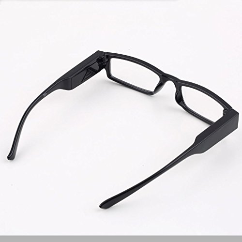 Moda gafas de lectura libertad compacta Rectangular luz LED Vision clara marco completo Eyewear LED brillante lector nocturnos recetados con luz  color negro  2 50