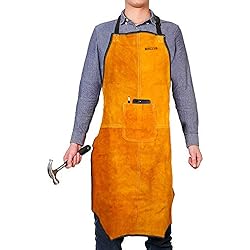 Babimax Tablier de Soudage Cuir Tablier de Poche Outils Souder Equipement Soudure Anti-éclaboussure Tablier Porte Outils antithermique Jaune 24 x 36 Pouces