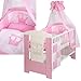 Baby Cot PRINCESS 120x60 maden of wood incl. foam mattress and 9 pieces bedding complete set