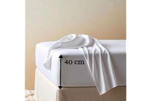 REST FUSION Extra Deep Fitted Sheet White 100% Cotton 200 Thread Count 200 TC Percale 40cm/16 Inches (White, King)