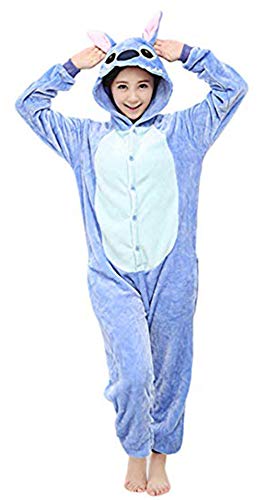 Better-Life Hiver Pyjama Combinaison Enfant/Adulte Ensemble Velours Animal Cartoon Costume Fête Halloween Déguisement Cosplay (Stitch Bleu, L)