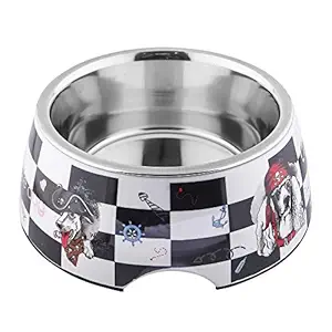 Animax Melamine Detachable Anti-Skid Stainless Steel Designer Food Bowls for Dogs (Black & White) (1 Pc. Small)-380 ml