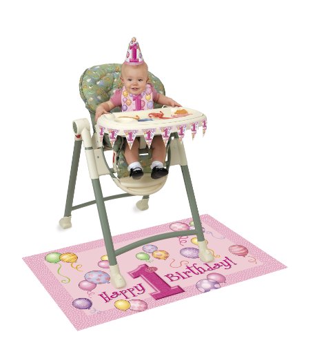Deko-Set zum 1. Geburtstag „Happy 1st Birthday“ mit Ballon-Motiv, für Hochstühle, Pink