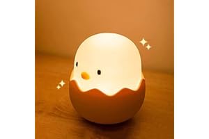 JUAUO Luz Nocturna Infantil, Kawaii Pollito Luz Bebe Nocturna Suave de Silicona, Control Táctil Dimmable, USB Recargable, Portátil Dormir LED Lampara Bebe Noche, Regalos para Niñas y Niños, Luz Amarillo