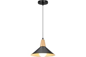 LIGKIN Lámpara Colgante Industrial Moderna Ø25cm Pantalla Metal Madera Lámpara de Techo Retro E27 Iluminación para Cocina Comedor Cafetería (1 Negro)