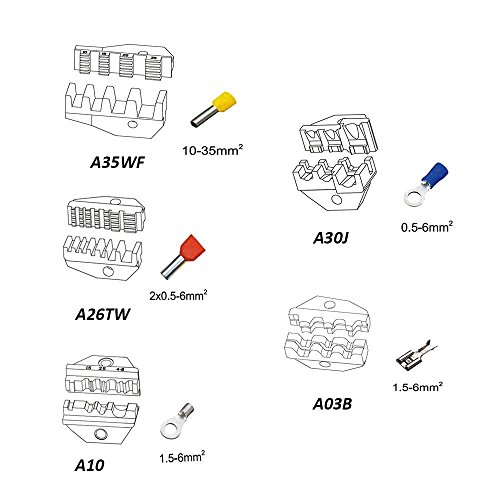 Fontic Crimpzange Kabelschuhzange mit 5 wechselbaren Einsätzen, Presszange für Kabelschuhe inklusive Schraubenzieher, Aderendhülsen Zangemit Werkzeugtasche - 5