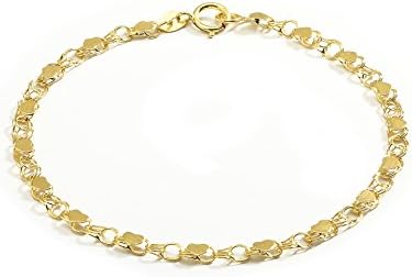 10 Inch 10k Yellow Gold Heart Bracelet and Anklet for Women and Girls, (0.14")