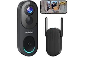 BOTSLAB Videocitofono, 5MP Telecamera WiFi Esterno Senza Fili 180°, Burata Della Batteria di 150 Giorni, Nessun Canone Mensile, Rilevamento umano, Sirena, Audio Bidirezionale, 2,4GHz