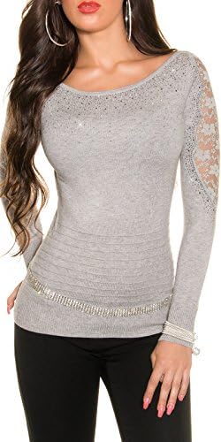 Sexy Women Clubbing Long Sleeve Rhinestone Jumper (Grey)