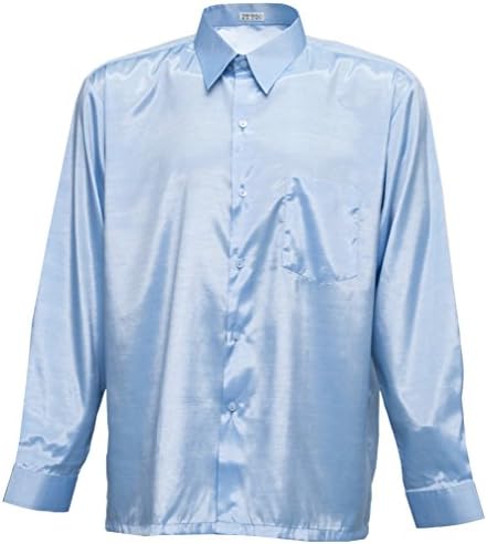 Men's Shirt Long Sleeve Thai Silk Sky Blue (XL)