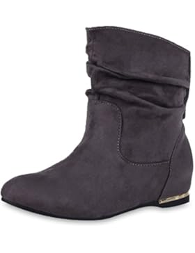 Flache Damen Stiefeletten Wildlederoptik Boots Schlupfstiefel