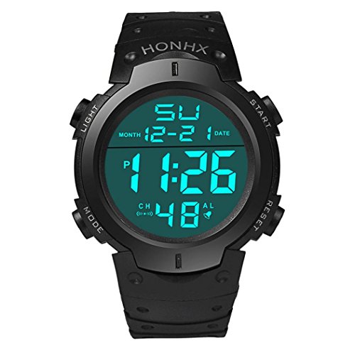 OHQ Men's CasualStopwatch Date Black Rubber Wrist Watch Sport Watch Multifunctional Military Waterproof Simple Design Big Numbers Digital LCD Screen (Black)
