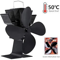 Femor Ventilateur Poêle à 4 Pales, Alimenté par la Chaleur, Fonctionnement Silencieux, Écologique et Efficace, Pour Poêle à Bois/Cheminée, avec Pale de Rechange