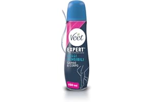 Veet Crema Depilatoria Spray Corpo, Gambe, Ascelle e Zona Bikini per Pelli Sensibili, Dermatologicamente Testata, 150 ml