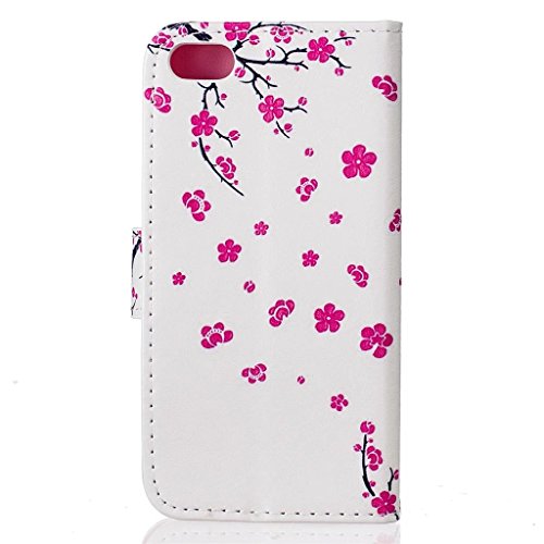MUTOUREN für iPhone SE 5 5S Hülle Schutzhülle PU Leder Bookstyle Handyhülle Brieftasche Wallet Schale Portemonnaie Klapphülle mit Standfunktion Taschen kratzfeste Stoßfest Magnetic Snap Bumper Schale – Plum Blume + Stylus Touch Pen - 3