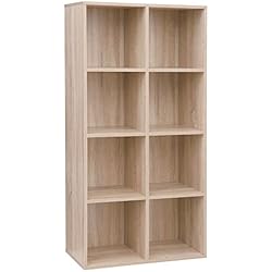 VASAGLE Bibliothèque en bois, Étagère à 4 Niveaux, 8 Compartiments, Armoire, Placard, Maison, Bureau, Couleur chêne clair LBC24NL