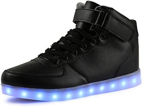 TULUO Kid &amp; Men &amp; Woman USB Charging LED 7 Colors Light High Top Sneakers Light Shoes Black 41 EU - 7.5 UK