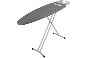 HAEGER HOME - Tabla de Planchar con altura ajustable, descanso de hierro de doble posición, patas metálicas termolacadas con pies antideslizantes de gran apoyo, funda 100% algodón con espuma de 5mm.