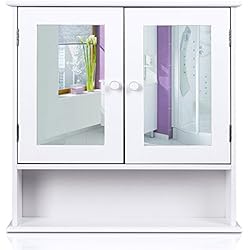 Homfa Campagne Placard Meuble Armoire Suspendue Blanc Dressoir avec Portes Miroir (Type-2)