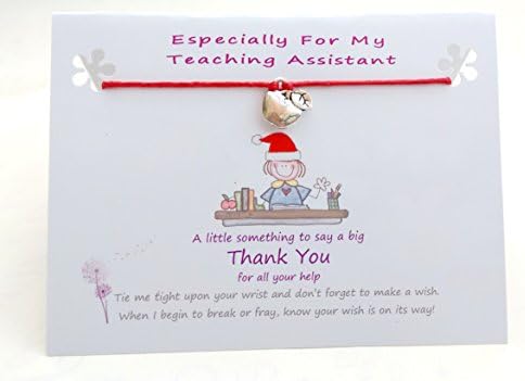 TEACHING TEACHER'S ASSISTANT / TA Thank You CHRISTMAS Wish String Bracelet (RED CORD) Gift Card. Tibetan Charm &amp; Quote Card. Ideal, Lovely Little Token Thank You Present, Stocking Filler, Keepsake.