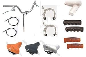 CICLOSPORTMARKET Manubrio con Leve + Fili Freni + Ganasce Freno + Sella con Molle MONTEGRAPPA + Manopole Bicicletta Bici Graziella/City Bike/Sport/Trekking (Manopole Nero, Sella Bianca)