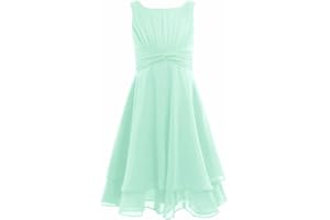 Alvivi Vestito Bambina Elegante Casual Spiaggia Senza Maniche Chiffon Abiti Ragazza Estivi Corti Vestito Cerimonia Bambina Damigella d'Onore 4-16 Anni