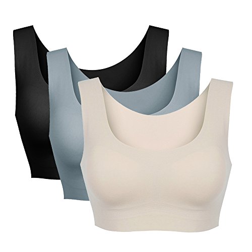 3 Piezas Sujetador Deportivo para Mujeres Sin Costuras Yoga Racerback Top con Almohadillas Extraíbles Ultimate Corriendo Gimnasio Ropa (XL: 40/42, Z#Negro+Beige+Gris)