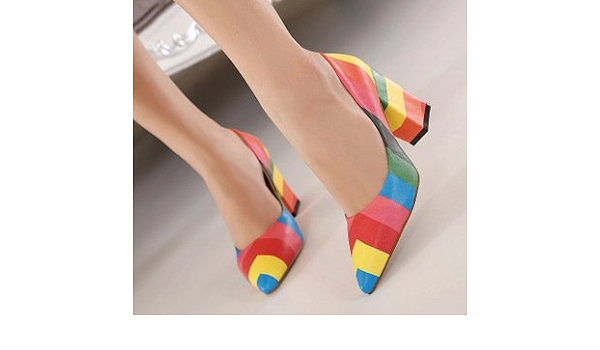 OSS® Scarpe colorate arcobaleno colorazione bocca a strati con scarpe  tacchi alti-2 lunghezza del piede\u003d22.4CM\u003d8.8In : Amazon.it: Scarpe e borse
