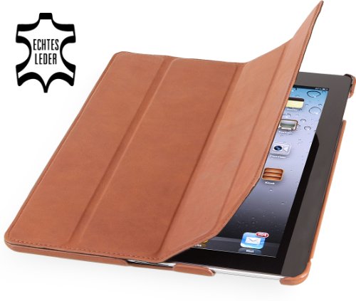 StilGut Couverture Case Tasche aus feinstem Leder für Apple iPad (3. und 4. Generation) unterstützt Smart-Cover Funktion, Cognac Vintage