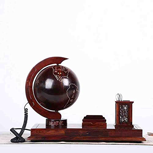 Preisvergleich Produktbild MICHEN Retro Telefon Siamesische Palisander Antike Telefon Hause Retro-Altmodischen Telefon Festnetz-Massivholz Globus Karte RS Stifthalter
