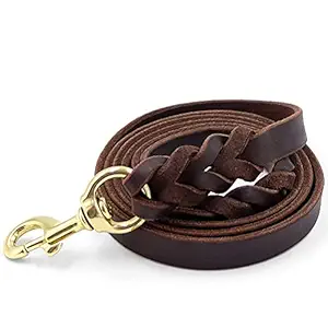 Shirlip Leather Dog Leash 6 Foot x 3/4 inch - Strong & Soft Leather Leash Training Leash Lead Strong Durable Dog Slip Lead for Protect in Traffic Walking Training