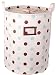 GreenForest Cotton Linen Storage Round Backets Laundry Bin 13.78*17.72 Inch, Blue and Brown Dots