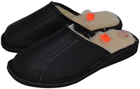 Womens Natural Leather And Sheep's Wool Slippers Mule (UK 6 / EU 39, Black)