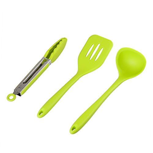 Yoofor 10er Set Silikon Küchenhelfer Set -GrillZange, Schneebesen, Silikon Pinsel, Teigschaber, Schaumlöffel, Löffel Nudeln, Reis Paddel, Kelle, Suppenlöffel, Hitzebeständige Koch- und Backzubehör, Silikon Utensilien Küchen Set sehr Perfekt zum Kochen und Backen - 3