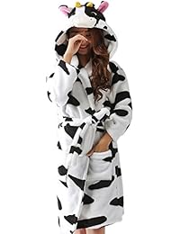 Huyizhi Badezimmer liefert Frauen Kuh Muster Flanell Bademantel Revers