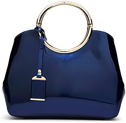 Gmin Luxury Design Women Handbag Patent Leather Pure Fashion Wristlet Women Bag Large Tote Glossy shoulder bags (Blue)