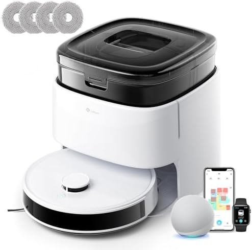 Lefant M3 Robot Aspirapolvere Lavapavimenti, Stazione base integrata, 10000Pa, 220 minuti, Autosvuotante, Navigazione dToF, Doppio lavaggio, Compatibile con Wi-Fi 2.4G e 5G, Gen 1, Bianco