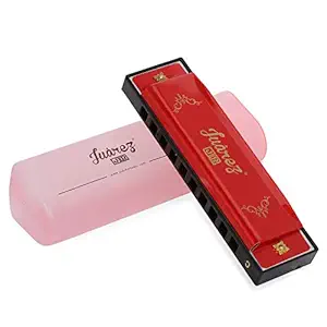 JUAREZ Junior JJ10HR 10 Holes Educational Harmonica Key of C Scale | Mouth Organ | Cover - Aluminum | Comb - Abs | Reed  Aluminum Red