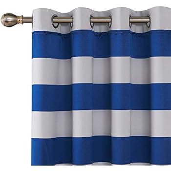 Deconovo Navy Blue Striped Blackout Curtains Grommet Nautical Navy