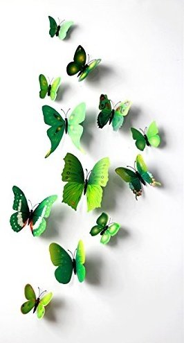 12 Pcs 3D Butterfly Green Stickers Making Stickers Wall Stickers Crafts Art Decor Wall Stickers Home kid Room Decals Butterflies
