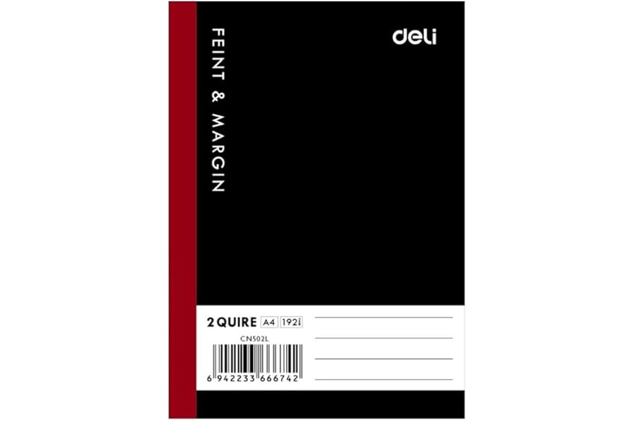 Deli A4 Counter Book 2 Quire, 192 Pages, Feint & Margin, Durable Hard Cover