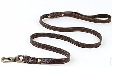 Strimm 4ft Quality Real Genuine Leather Dog Walking Show Training Braided Leash Lead Strap Set with Clip for Small Dogs Pets
