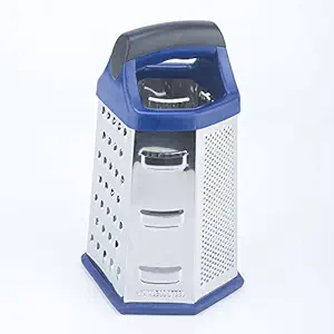 Godskitchen Cheese-Grater-Vegetable-Slicer Stainless Steel - 6-sides, 9.5 Inch Height, Rubber Handle, Non Slip Rubber Bottom