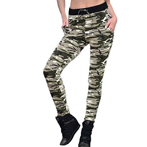 ❤️ Pantalones Yoga Mujeres, Manadlian Pantalones deportivos para mujer Camuflaje Cintura elástica Yoga Leggings Fitness (CN:L, Verde)