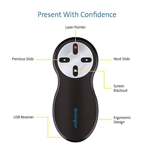 Kensington Wireless USB Presentation Clicker with Red Laser Pointer, Compatible with Windows & macOS - 20m Range (33374EU)