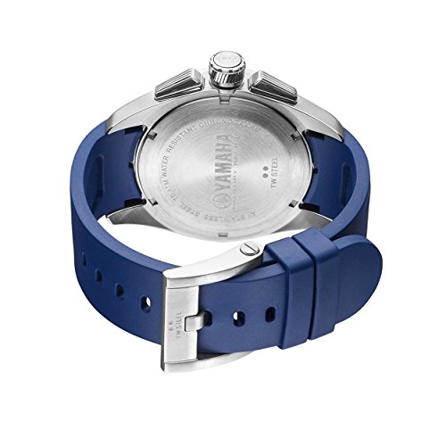 TW Steel Yamaha Factory Racing Unisex Quartz Watch with Black Dial Chronograph Display and Blue Rubber Strap GS3
