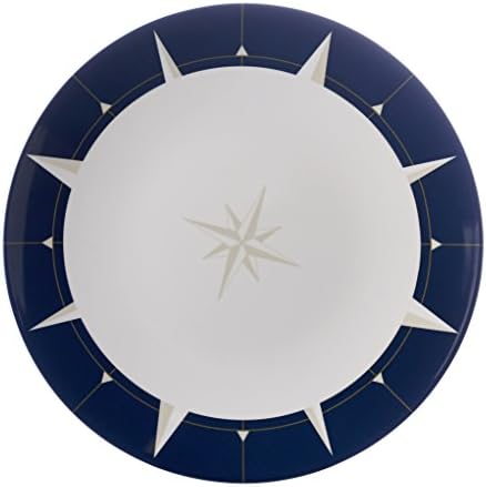 Navy & White with Compass Motif - SIDE PLATE - Travel Range - Attractive, Lightweight but Durable Melamine Picnic / Barbecue / Buffet Outdoor Side Plate - 23cm