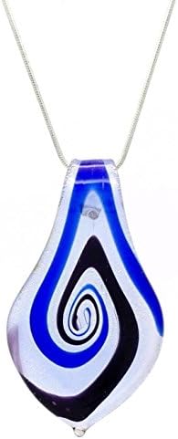 Distinctive Decorative Blue Silver Black Venetian Murano Glass Teardrop Shaped Pendant/Necklace