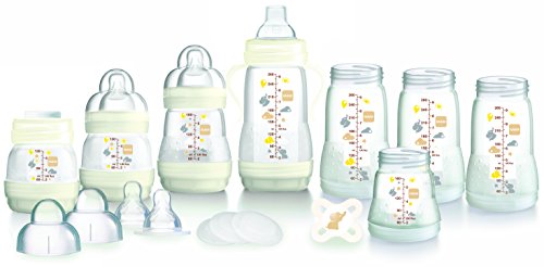 MAM Anti Colic Self Sterilising Bottle Starter Set including 160ml and 260ml Bottles and Starter Soother (White)