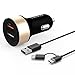Produktbild Quick Charge 3.0 USB Typ C Kfz Ladegerät [QC 3.0 + Qsmart Port 5V /2.4A] iVoler 30W 2 Port USB Auto Ladegerät mit 2-in-1 Micro USB & Type C Kabel (1m) für Samsung Galaxy S9 / S9+ / S8 / S8 + / S7 / Edge / S6 / Edge / Note 8, iPhone X / 8 / 8 Plus / 7(s) Plus, Nokia 8, LG G6 / G5, HTC 10, Nexus, Lumia 950 / 950XL, Smartphones, iPad, Tablets, Bluetooth Geräten, Powerbank und mehr (Schwarz / Gold)